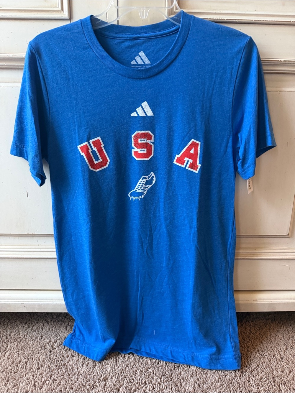 adidas Blue USA Graphic Crewneck Tee with Red Accents